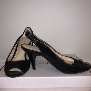 Calvin Klein Kourtney Pearlized Reptile sling backs